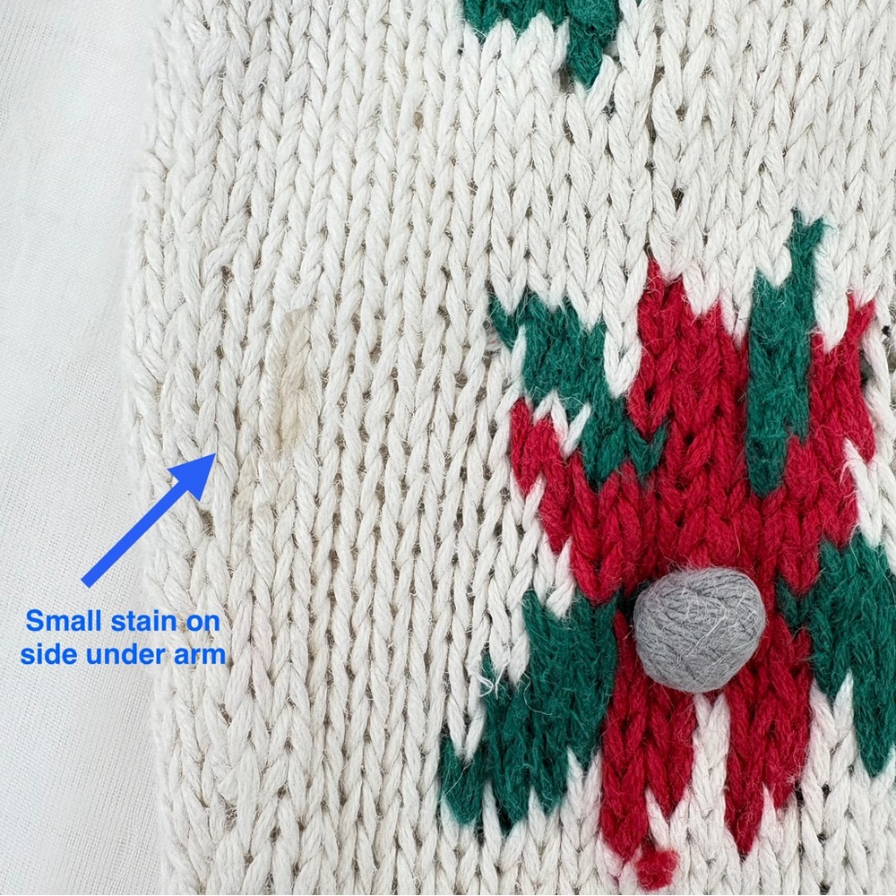 Vintage Holiday Cardinal Cardigan | Poinsettia Christmas Sweater | Cotton | M - Picture 6 of 9
